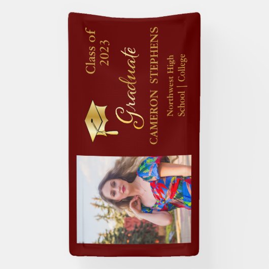 Elegant Gold Tone op maroon Afstuderen fotobanner Spandoek (Verticaal)