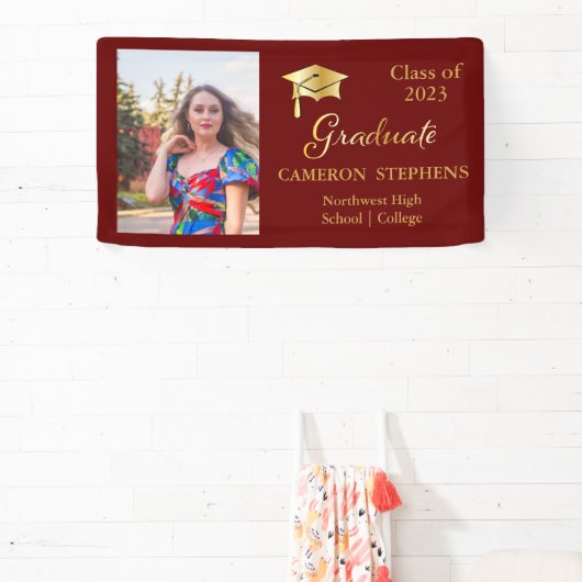 Elegant Gold Tone op maroon Afstuderen fotobanner Spandoek (Insitu)