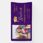 Elegant Gold Tone op Paarse Afstuderen fotobanner Spandoek (Verticaal)