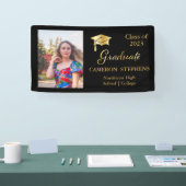 Elegant Gold Tone op zwarte Afstuderen fotobanner Spandoek (Beurs)