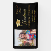 Elegant Gold Tone op zwarte Afstuderen fotobanner Spandoek (Verticaal)