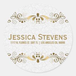 Elegant Gold Tones Floral Lace met witte dampen Ronde Sticker