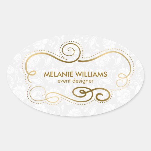 Elegant Gold Tones Swirly Lijst Ovale Sticker (Voorkant)
