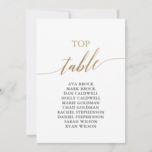 Elegant Gold Top Table Seating Chart Kaart (Voorkant)