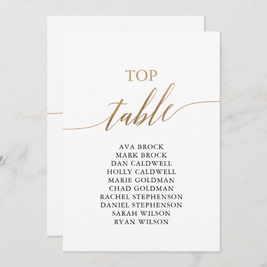 Elegant Gold Top Table Seating Chart Kaart (Voorkant / Achterkant)