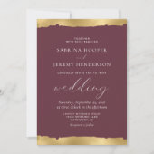 Elegant Gold Torn Edge Burgundy Wedding Kaart (Voorkant)