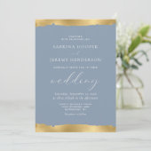 Elegant Gold Torn Edge Dusty Blue Wedding Kaart (Staand voorkant)