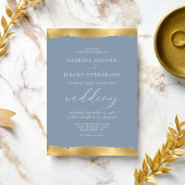 Elegant Gold Torn Edge Dusty Blue Wedding Kaart