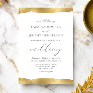 Elegant Gold Torn Edge White Wedding Invitation Kaart