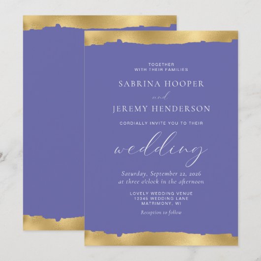 Elegant Gold Torn Edge Zeer Peri Wedding Kaart (Voorkant / Achterkant)