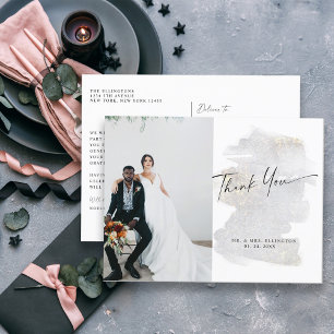 Elegant Gold-Touch Silver-Grey Wedding Hartelijk d Briefkaart