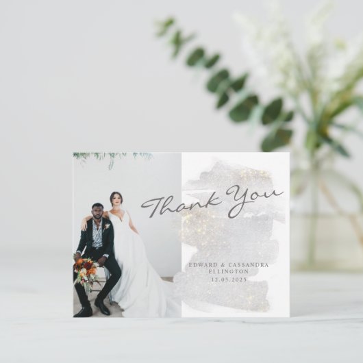 Elegant Gold-Touch Silver-Grey Wedding Hartelijk d Briefkaart (Staand voorkant)