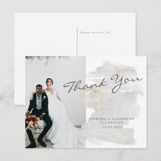 Elegant Gold-Touch Silver-Grey Wedding Hartelijk d Briefkaart (Voorkant / Achterkant)