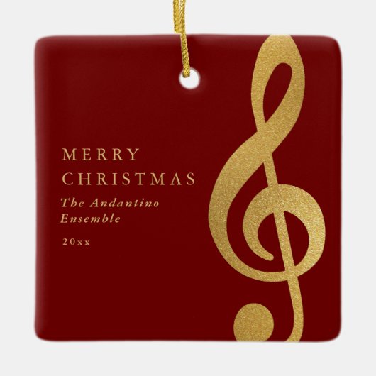 Elegant Gold Treble Clef Music Choir Christmas Keramisch Ornament (Voorkant)