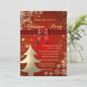 Elegant Gold Tree, Bow Corporate Kerstparty Kaart (Staand voorkant)