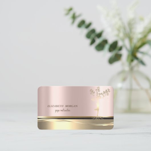 Elegant Gold Tree Girl Silhouette Roos Gold Visitekaartje (Staand voorkant)