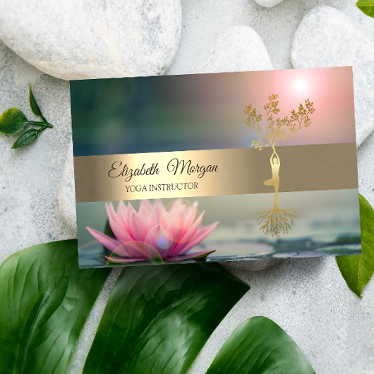 Elegant Gold Tree Lotus Yoga Visitekaartje