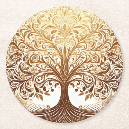 Elegant Gold Tree of Life Celebration Namaste Ronde Kartonnen Onderzetter (Voorkant)