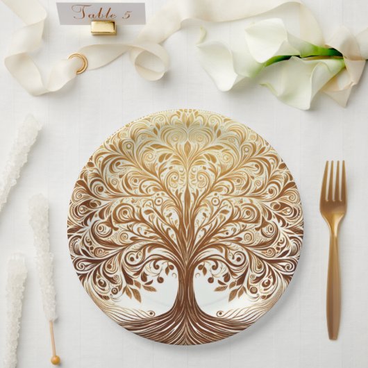 Elegant Gold Tree of Life Celebration Papieren Bordje (Huwelijk)