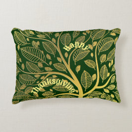 Elegant Gold Tree of Life Green Happy Thanksgiving Accent Kussen