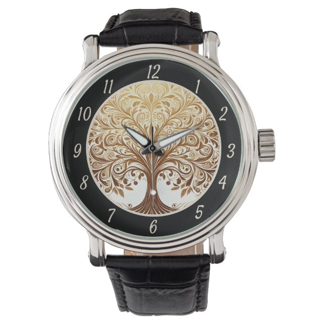 Elegant Gold Tree of Life Spiritual Zen  Horloge (Voorkant)
