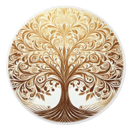 Elegant Gold Tree of Life Spiritual Zen Keramische Knop