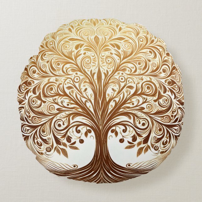 Elegant Gold Tree of Life Spiritual Zen Rond Kussen (Voorkant)