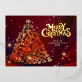 Elegant Gold Tree Script Merry Kerstry Folie Feestdagenkaart (Voorkant)