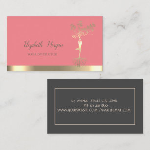 Elegant Gold Tree Silhouette Yoga Instructor Visitekaartje