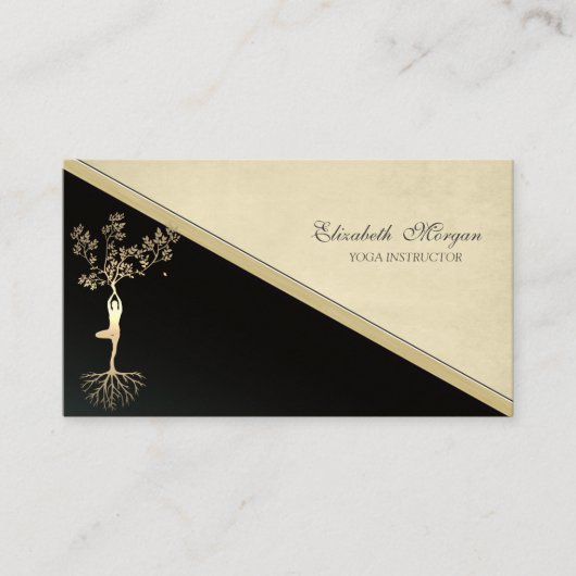 Elegant Gold Tree Silhouette, Yoga Visitekaartje (Voorkant)