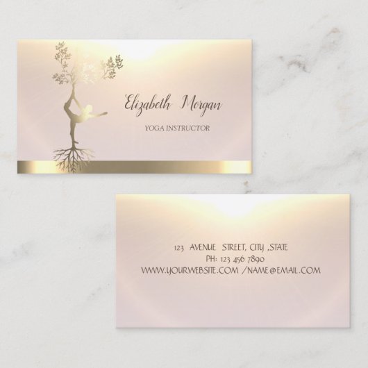 Elegant Gold Tree Women Silhouette Yoga Visitekaartje (Voorkant / Achterkant)