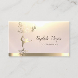 Elegant Gold Tree Women Silhouette Yoga Visitekaartje