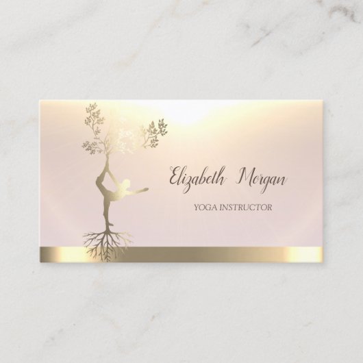 Elegant Gold Tree Women Silhouette Yoga Visitekaartje (Voorkant)