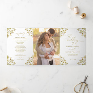 Elegant Gold Tri-voudig Wedding Program Booklet Drieluik Programma