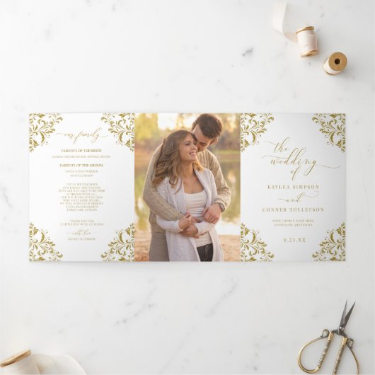 Elegant Gold Tri-voudig Wedding Program Booklet Drieluik Programma (Buitenkant)