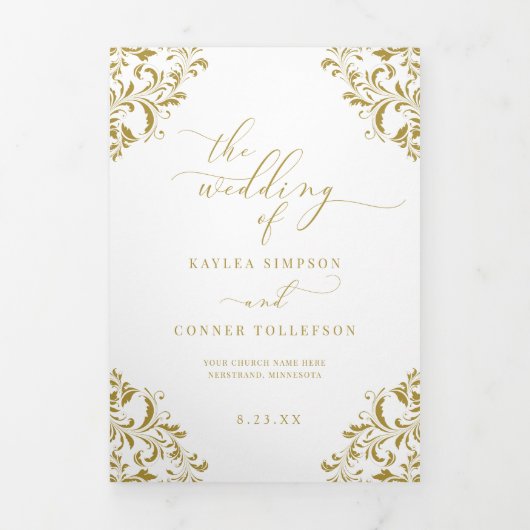 Elegant Gold Tri-voudig Wedding Program Booklet Drieluik Programma (Cover)