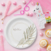 Elegant Gold Trim en Greenery met aangepaste naam Papieren Bordje (Feest)