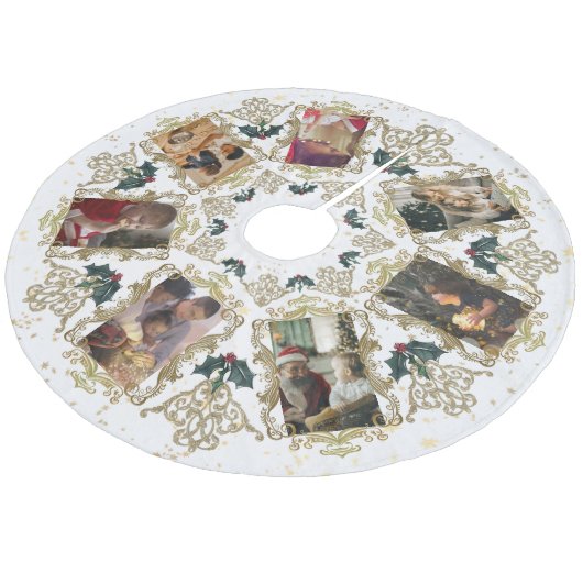 Elegant Gold Trim-serie kerstfoto's collage Fleece Kerstboom Rok (Gekanteld)