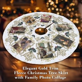Elegant Gold Trim-serie kerstfoto's collage Fleece Kerstboom Rok