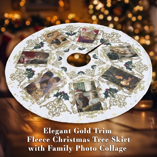 Elegant Gold Trim-serie kerstfoto's collage Fleece Kerstboom Rok