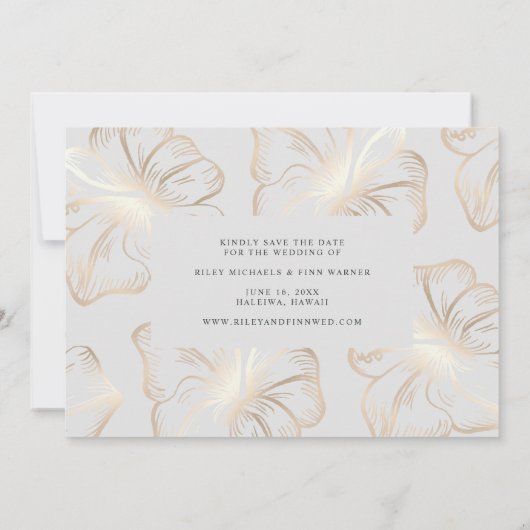 Elegant Gold Tropical Hibiscus Floral Foto Save The Date (Achterkant)
