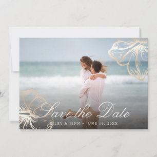 Elegant Gold Tropical Hibiscus Floral Foto Save The Date
