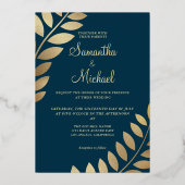 Elegant Gold Tropical Leaves Photo Wedding Real Folie Uitnodiging (Voorkant)