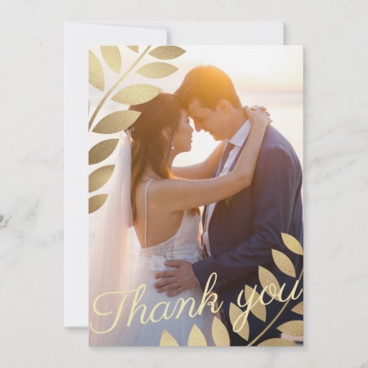 Elegant Gold Tropical Leaves Photo Weduwen Bedankkaart (Voorkant)