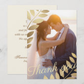 Elegant Gold Tropical Leaves Photo Weduwen Bedankkaart (Voorkant / Achterkant)