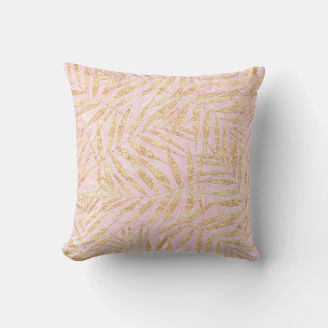 Elegant Gold Tropical Palm laat roze design Kussen (Voorkant)