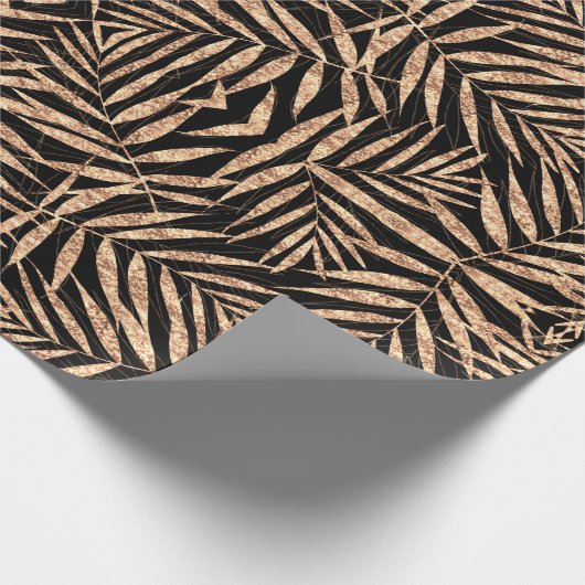 Elegant Gold Tropical Palm Leaves Black Design Cadeaupapier (Hoek)