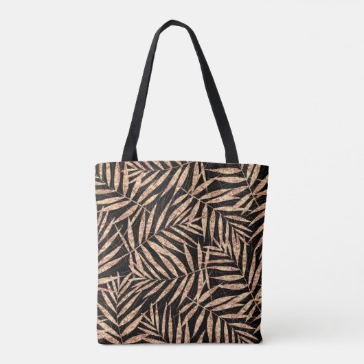 Elegant Gold Tropical Palm Leaves Black Design Tote Bag (Achterkant)