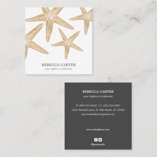 Elegant Gold Tropical Starfish Beach Coastal Vierkante Visitekaartje (Voorkant / Achterkant)