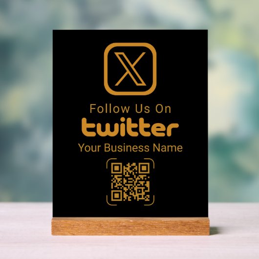 Elegant Gold Twitter Business QR Acrylic Sign Acryl Bord (Neutraal)